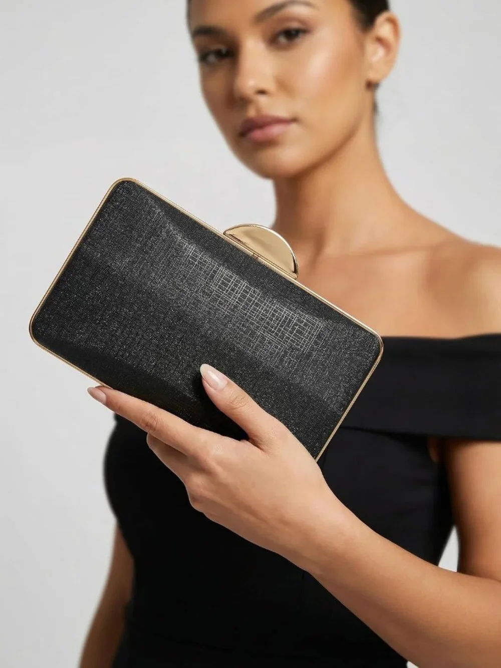 👜 Women's Black Champagne Clutch Formal Elegance Evening Glitter Handbags